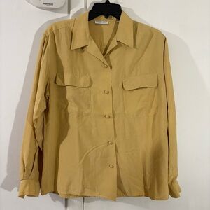 Vtg Bermuda Shop 100% Silk Yellow Button Up Long Sleeve Shirt Sz 4 Easter Spring